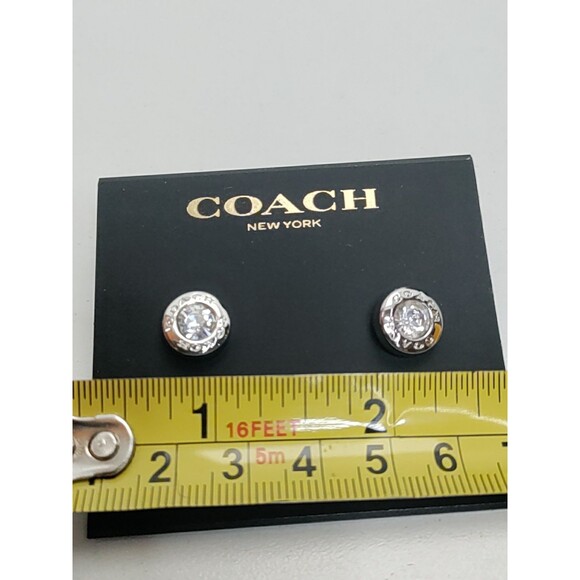 Coach Crystal Silver Tone Round Stud Button Earrings - Picture 2 of 5